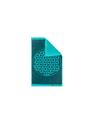 THE SPIRIT OF OM | Handtuch Gästetuch Happy Flower of Life sonnengruß/koralle | petrol